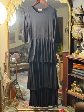 Dainty Jewels Black Tiered Midi Modest Ruffle Sleeve Dress